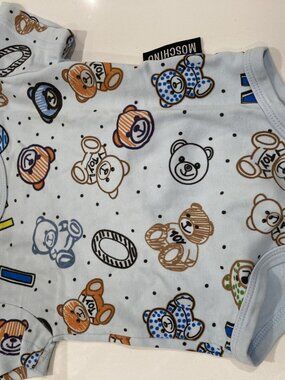 Moschino Kid Baby Teddy Bear Print Short Sleeve Bodysuit Light Blue 6M
